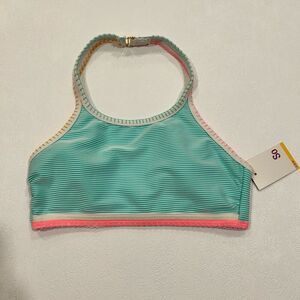 NWT SO by Kohl’s Teal Striped High Neck Bikini Top - Size Small